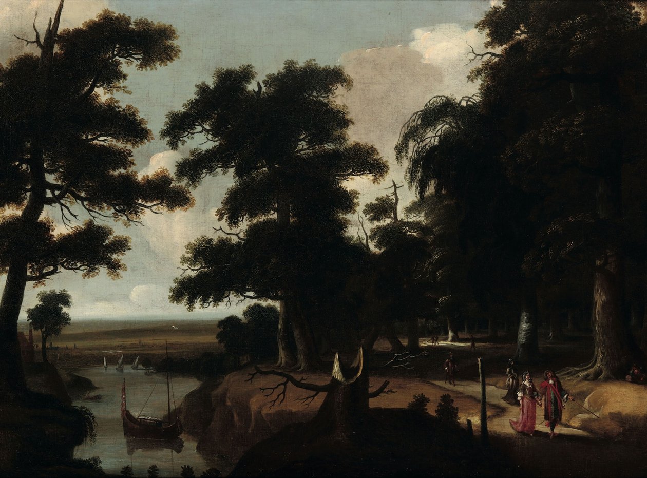 Waldlandschaft in der Nähe eines Flusses von Jacques Fouquier