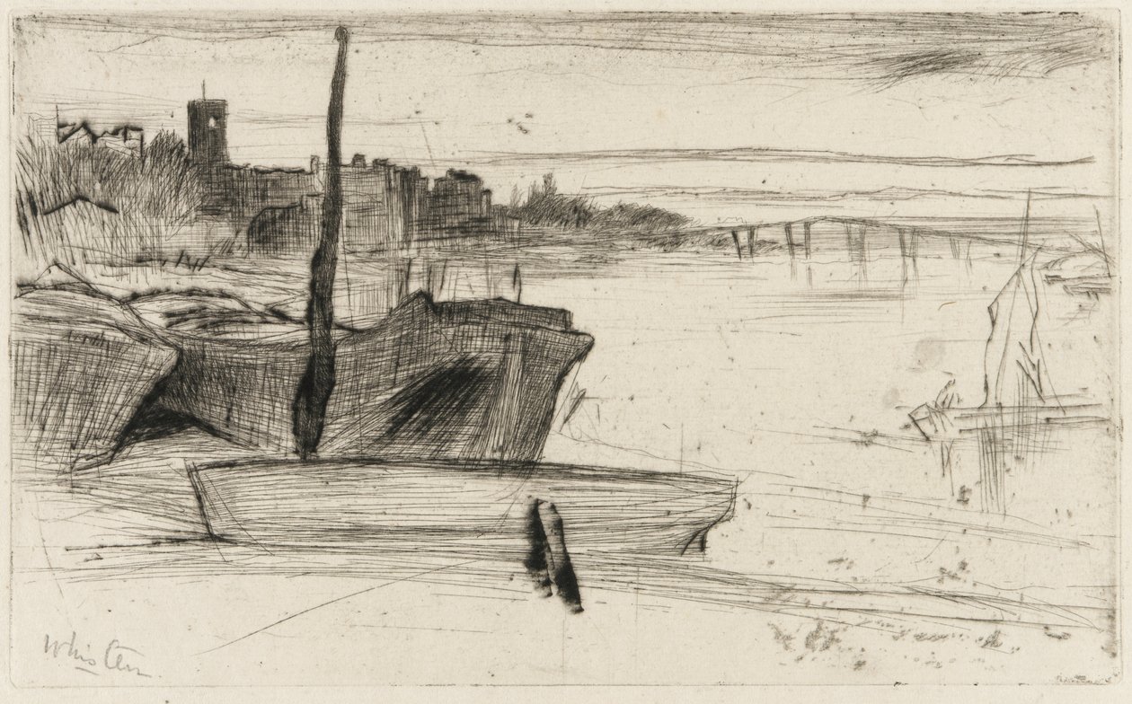 Chelsea Bridge und Kirche, ca. 1870-71 von James Abbott McNeill Whistler