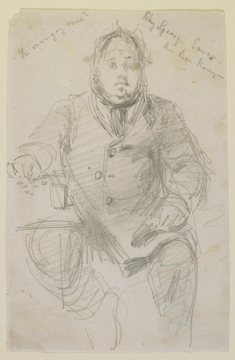 George Sauter im Red Lion, 1858 (Bleistift auf cremefarbenem gewobenem Papier) von James Abbott McNeill Whistler