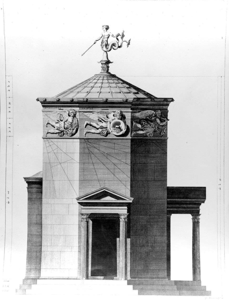 Eine Rekonstruktion des Turms der Winde in der römischen Agora in Athen, graviert 1762 von James Basire