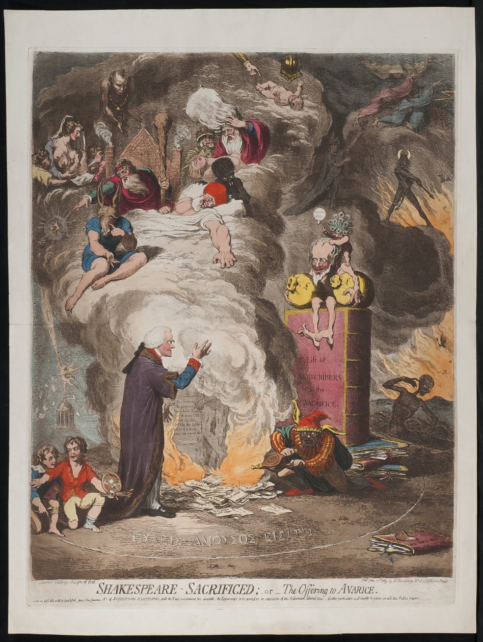 Shakespeare geopfert oder Das Opfer an die Gier, 1789 von James Gillray