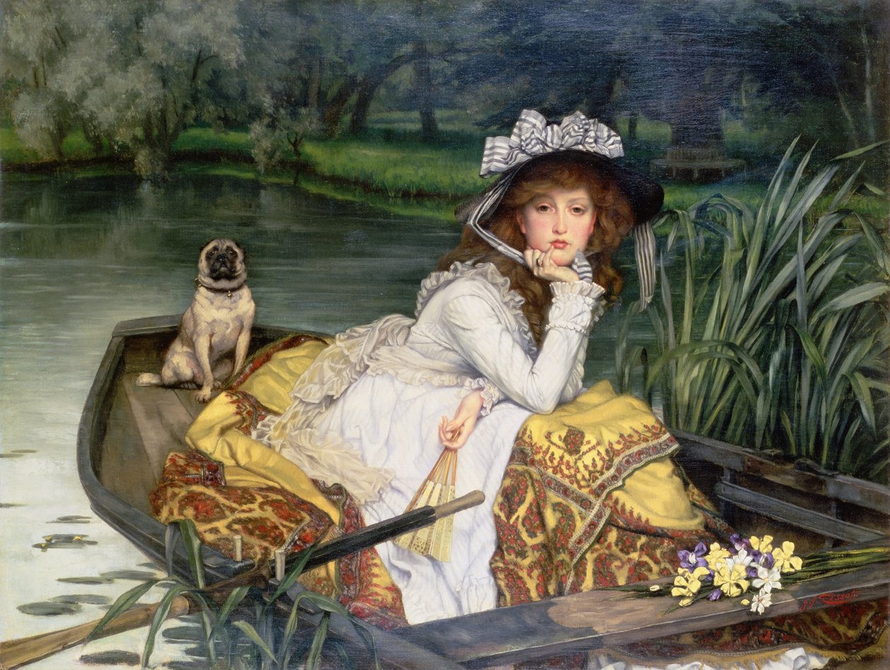 Junge Frau in einem Boot, oder Reflexionen, ca. 1870 von James Jacques Joseph Tissot