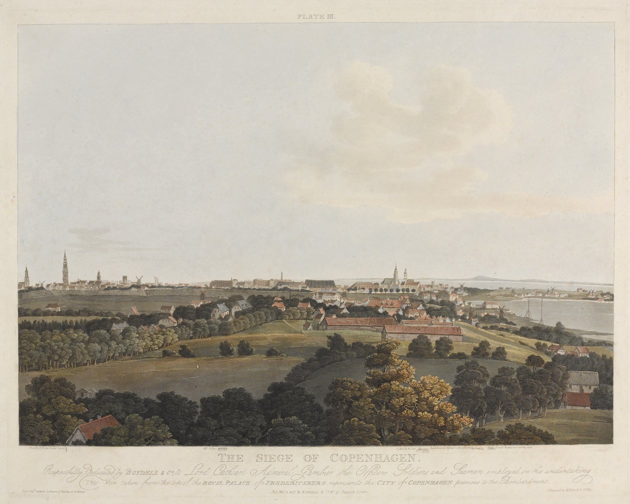Dänemark 1807: Die Belagerung von Kopenhagen, graviert von Robert Pollard und Joseph Constantine Stadler, veröffentlicht 1807 von James Pattison Cockburn