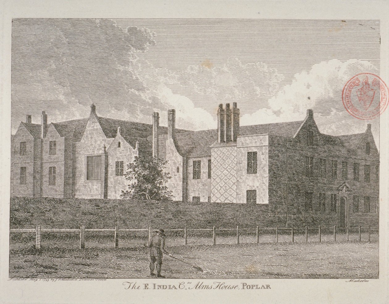Ansicht der East India Company Almshouses in Poplar, 1799 von James Peller Malcolm