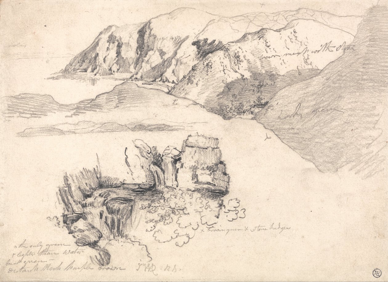 Studien einer hügeligen Küste und eines felsigen Wasserfalls von James Ward