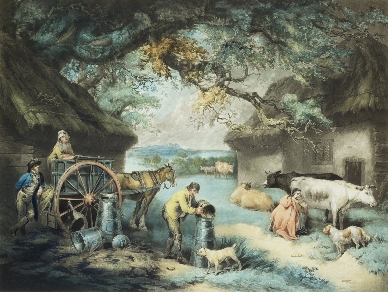 Der Milchbauernhof, graviert vom Künstler, veröffentlicht von R. Ackermann, 1801 von James Ward