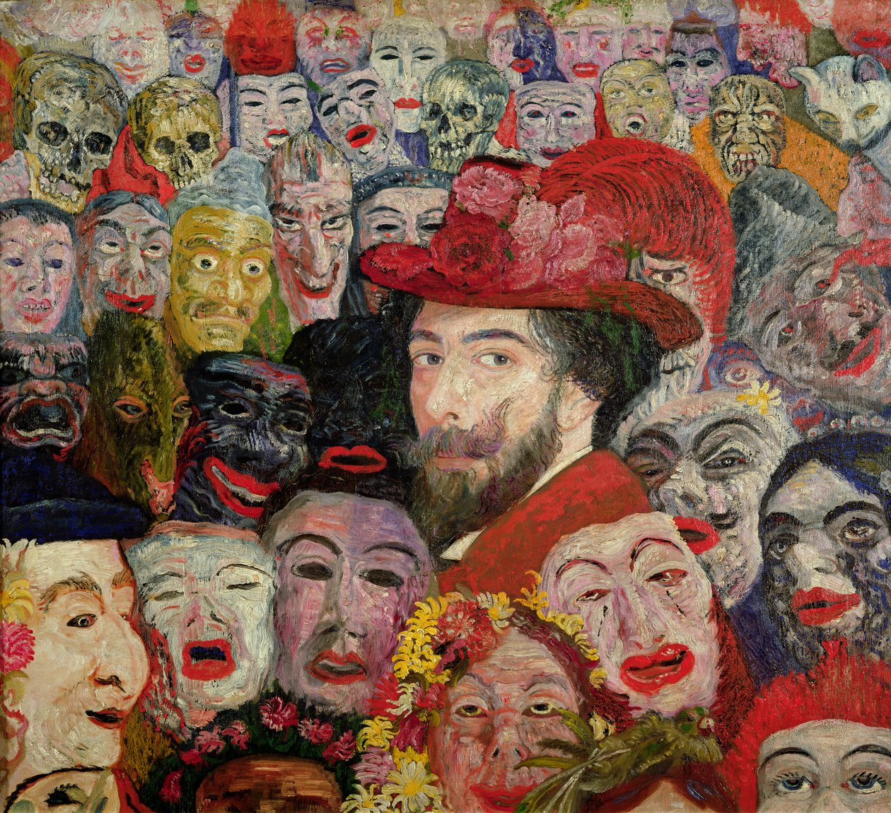 Mein Porträt umgeben von Masken von James Ensor