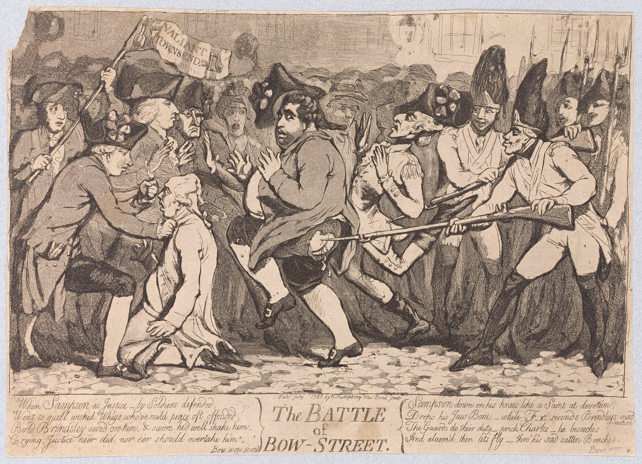 Die Schlacht von Bow-Street, veröffentlicht 1788 von James Gillray