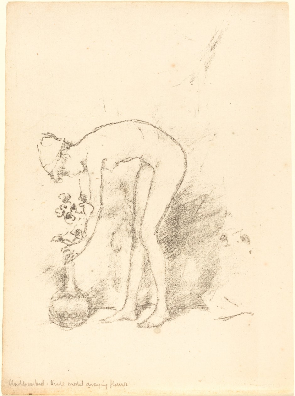 Ein Aktmodell arrangiert Blumen von James Abbott McNeill Whistler