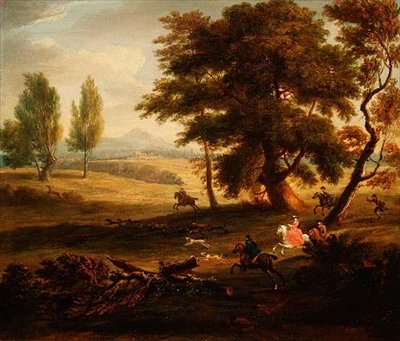 Jagdgesellschaft in einer weiten Landschaft von James Ross