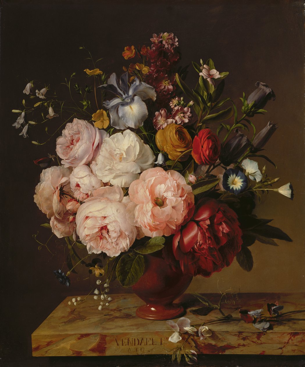 Eine Vase mit Blumen auf einem Sims, 1817 von Jan Frans van Dael