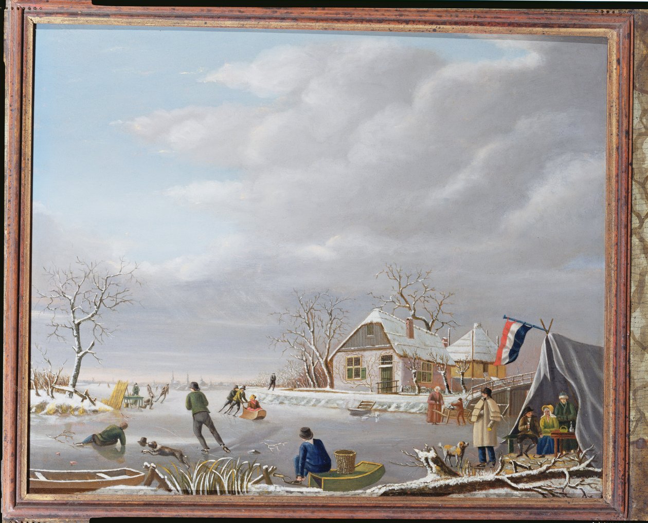 Schlittschuhläufer in einer Winterlandschaft von Jan Gerardus Casteelen
