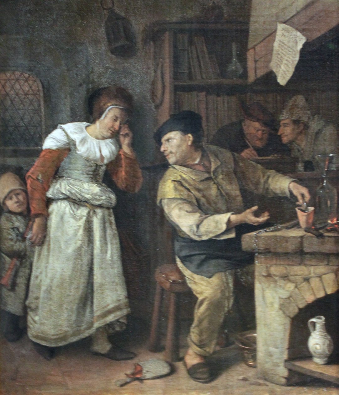 Ein Goldschmied schmilzt den Schmuck einer Frau in Anwesenheit eines Notars ein von Jan Havickszoon Steen