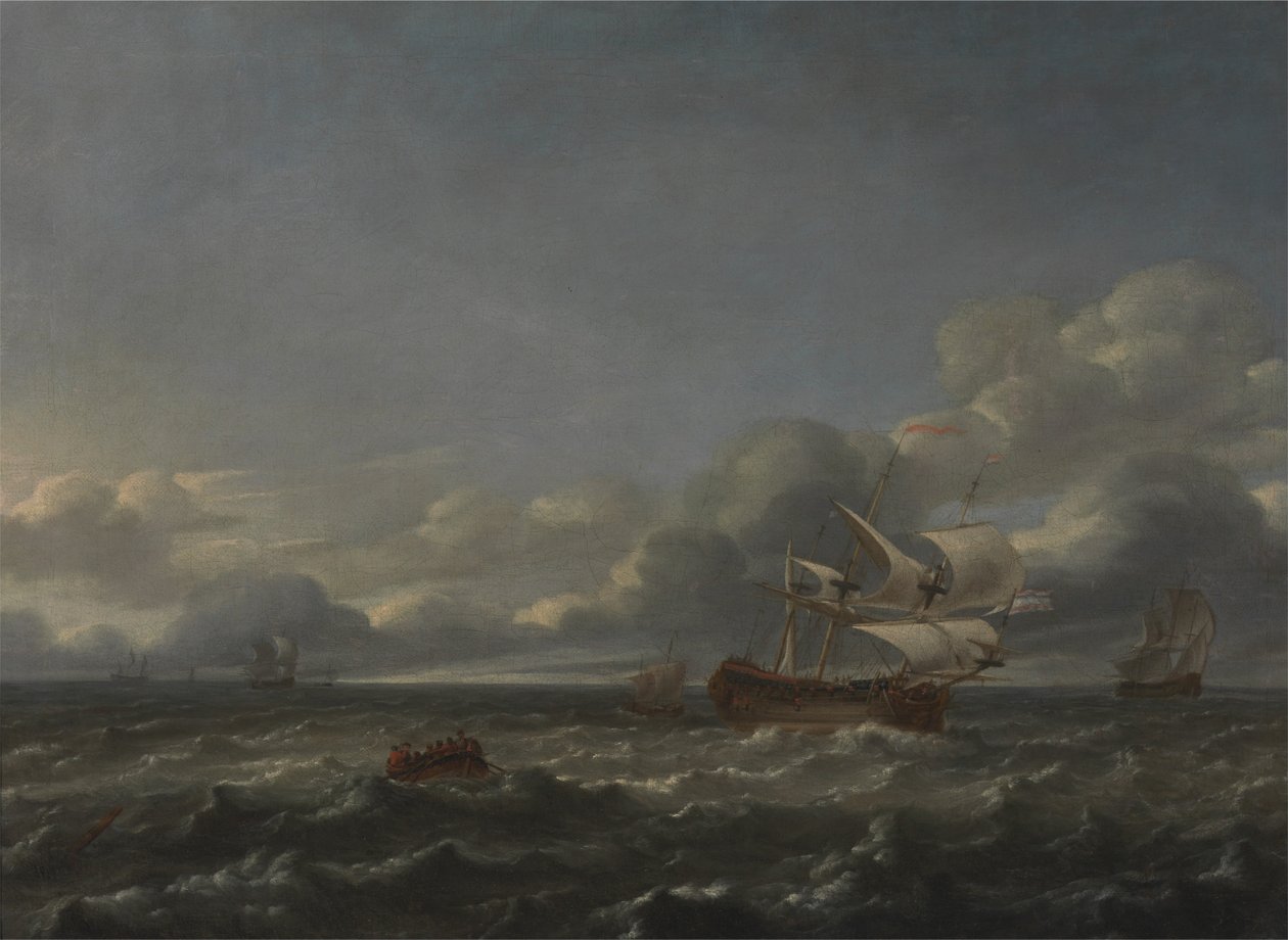 Kriegsschiffe bei starkem Wind von Jan Theunisz Blankerhoff
