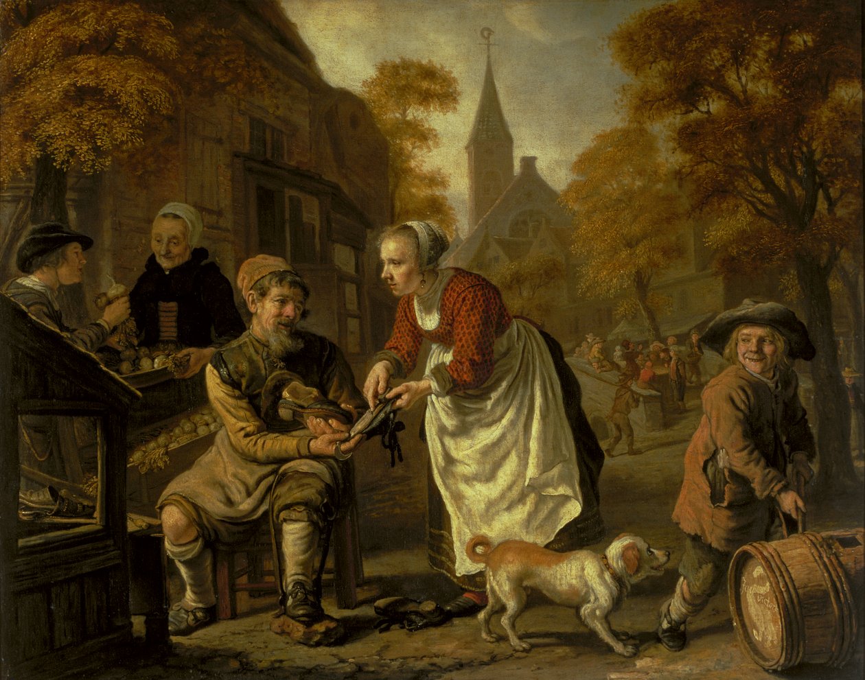 Dorfszene mit einem Schuster, ca. 1650 von Jan Victors