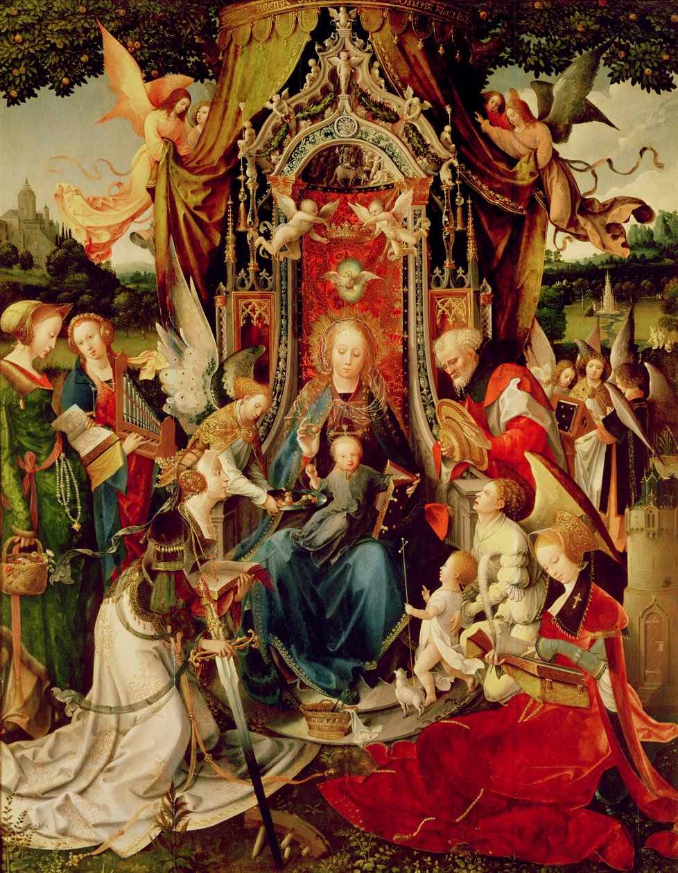 Madonna mit Kind und Heiligen, 16. Jahrhundert (Triptychon) von Jan de Beer