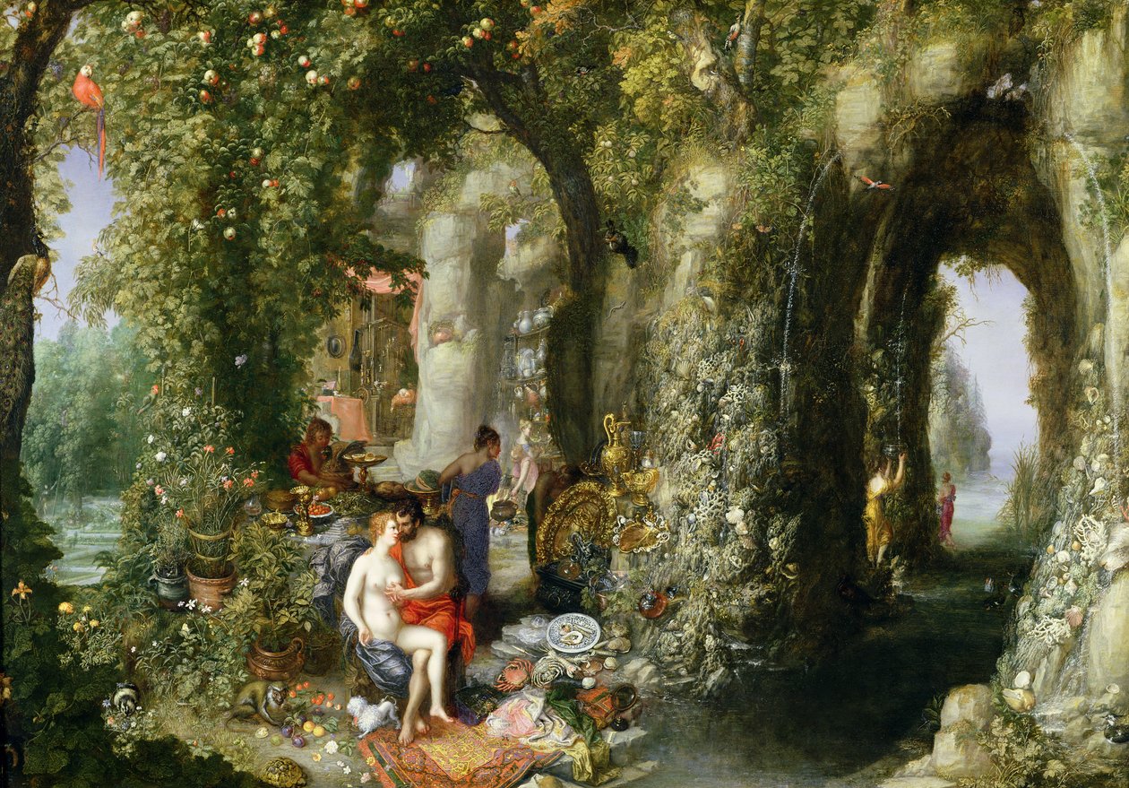 Eine fantastische Höhle mit Odysseus und Kalypso von Jan the Elder Brueghel