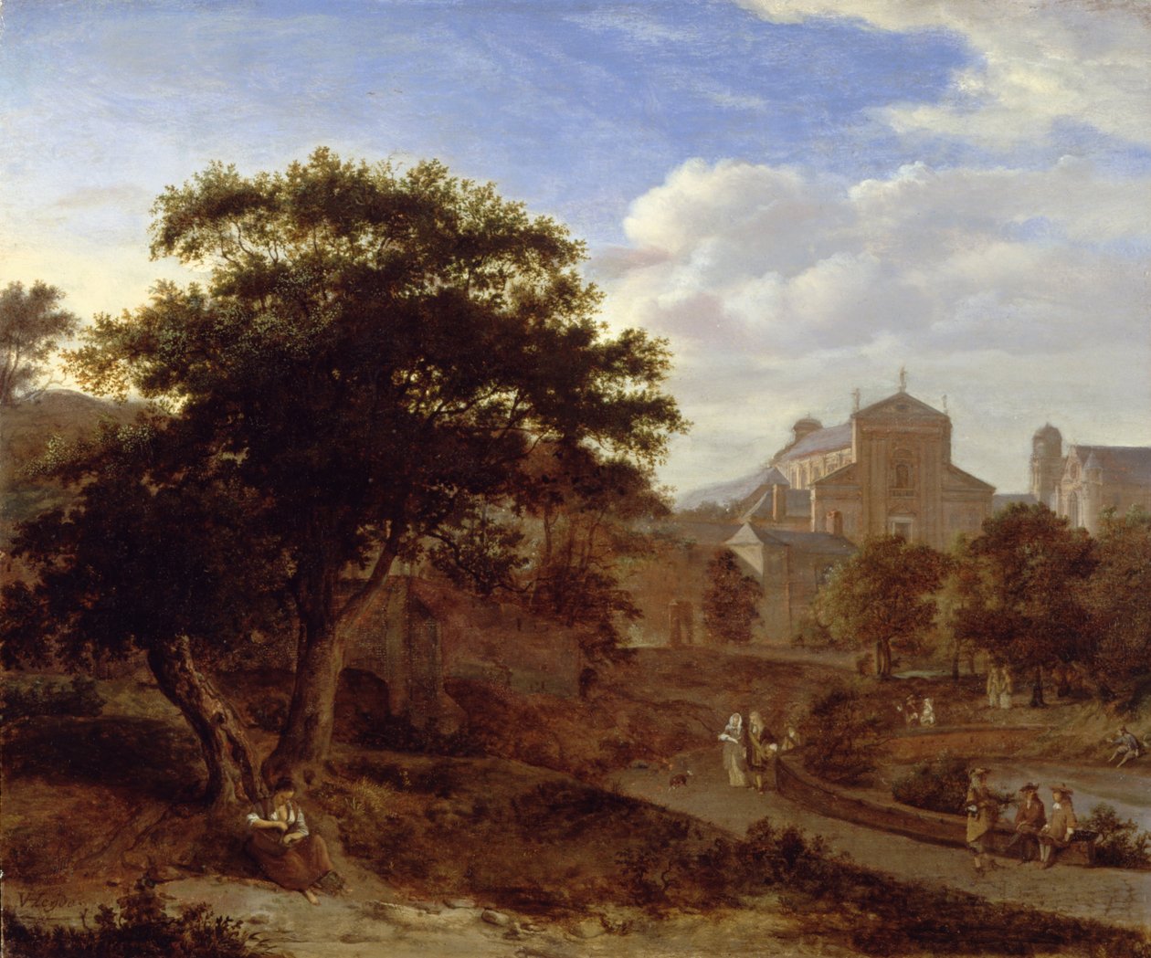 Zwei Kirchen und eine Stadtmauer von Jan van der Heyden