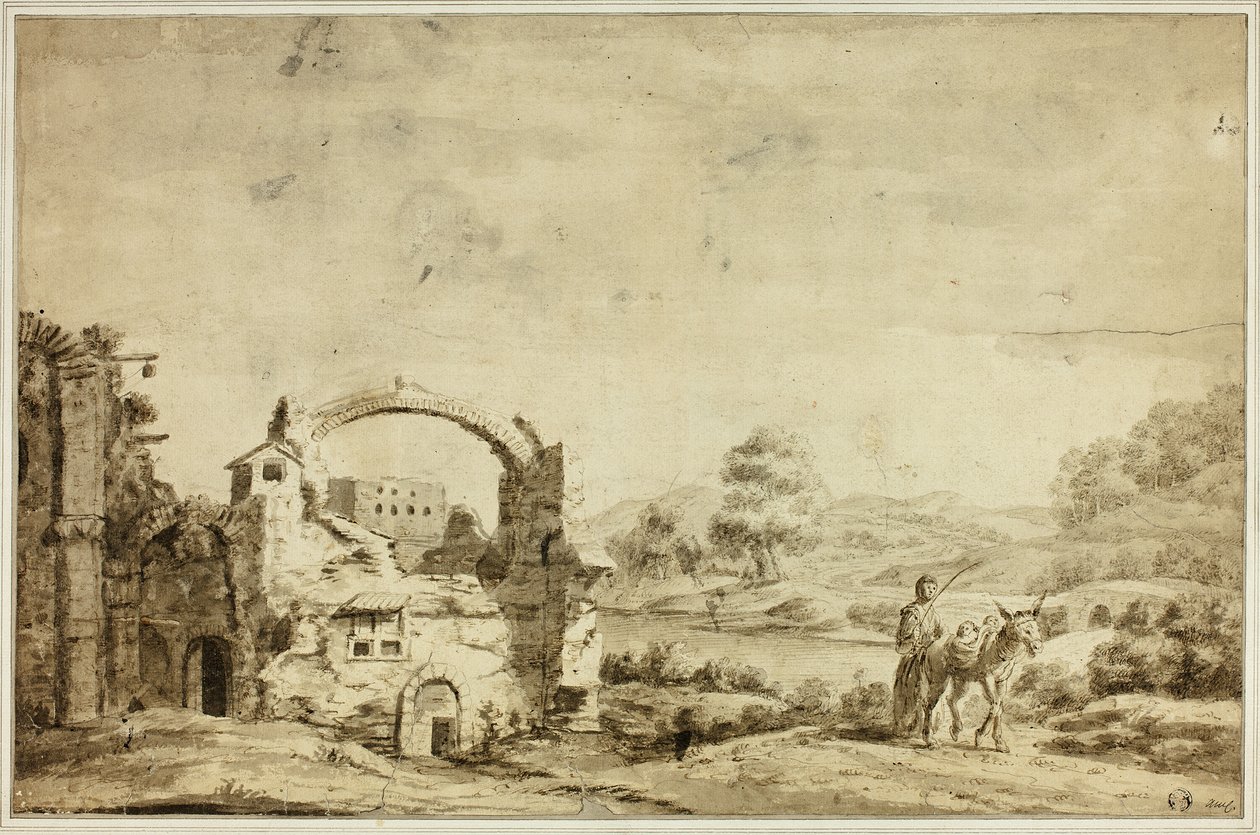 Italienische Landschaft mit Ruinen, Frau und Esel von Jan Both