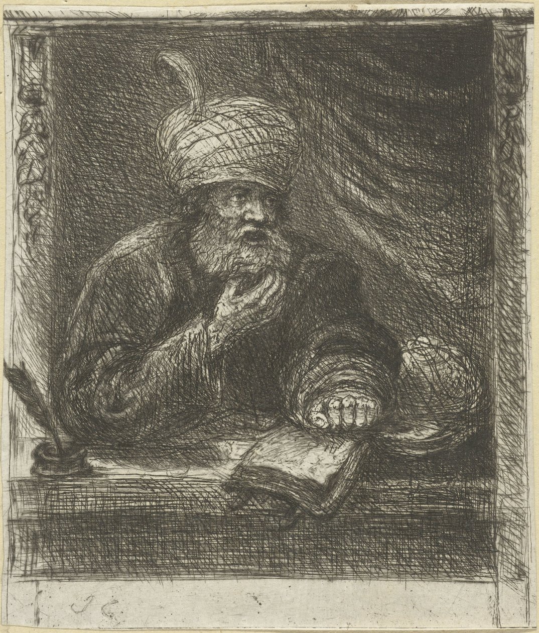Mann mit Turban hinter einem Schreibtisch von Jan Chalon