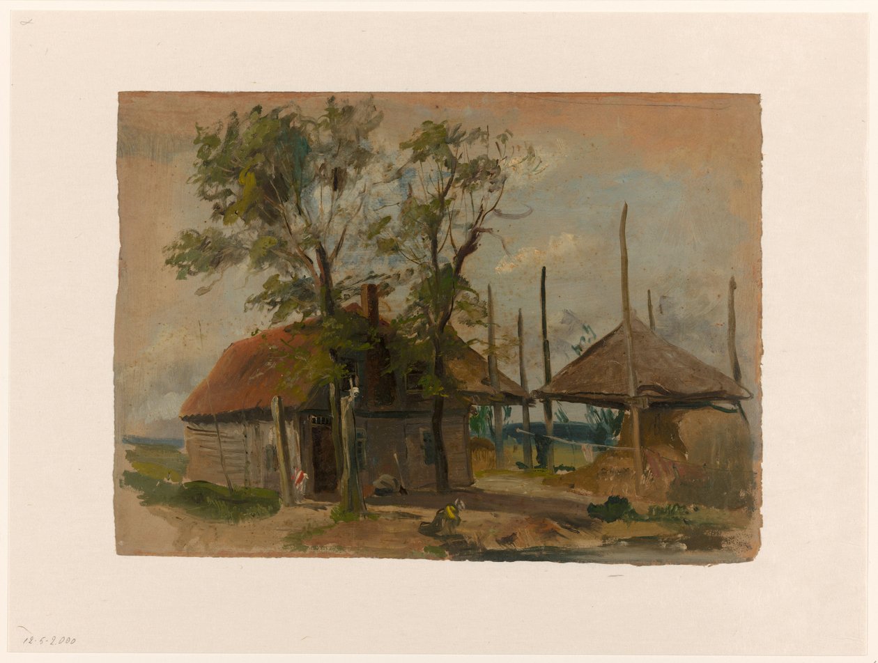 Bauernhaus mit zwei Heuschobern von Jan Weissenbruch