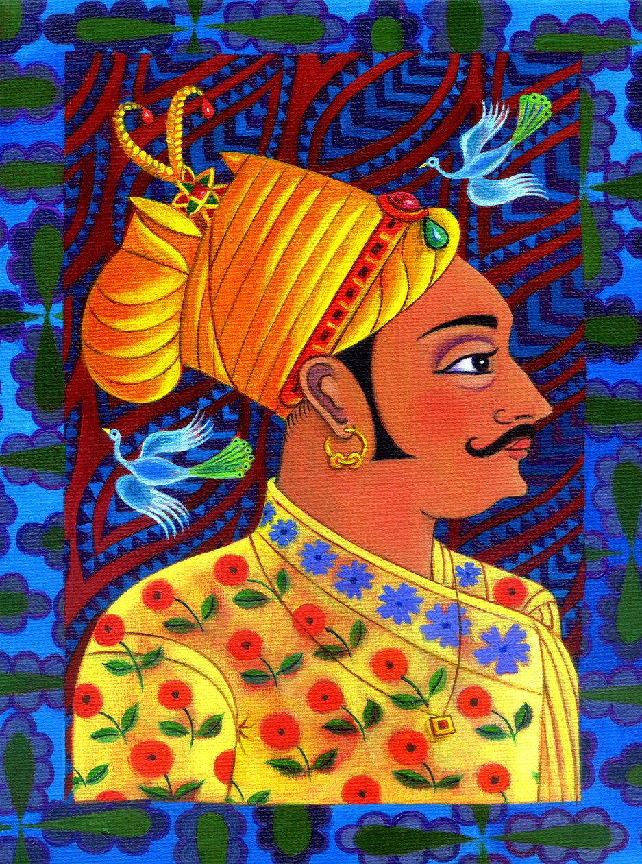 Maharaja mit blauen Vögeln, 2011 von Jane Tattersfield