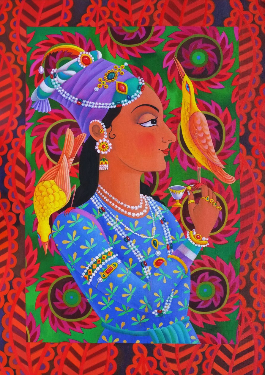 Maharani mit zwei Vögeln, 2012 von Jane Tattersfield