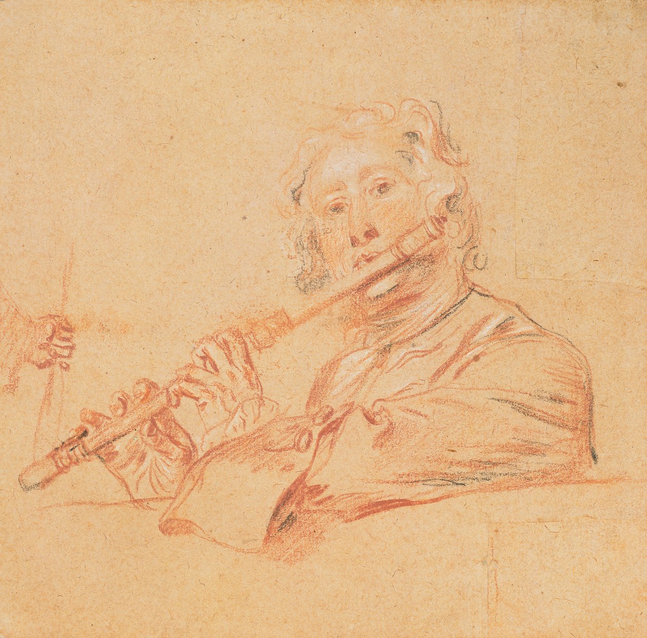 Mann, der eine Flöte spielt, ca. 1710 von Jean Antoine Watteau