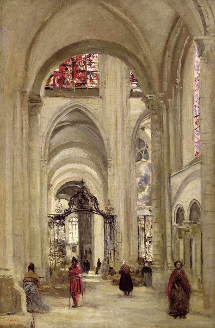 Innenraum der Kathedrale von St. Etienne, Sens, ca. 1874 von Jean Baptiste Camille Corot