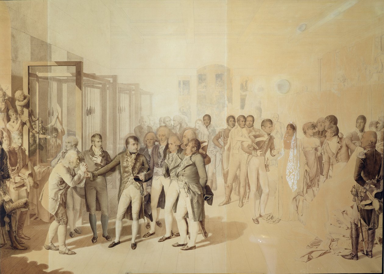 Napoleon I (1769-1821) besucht die Fabrik der Gebrüder Sevene in Rouen, November 1802, 1804 von Jean Baptiste Isabey