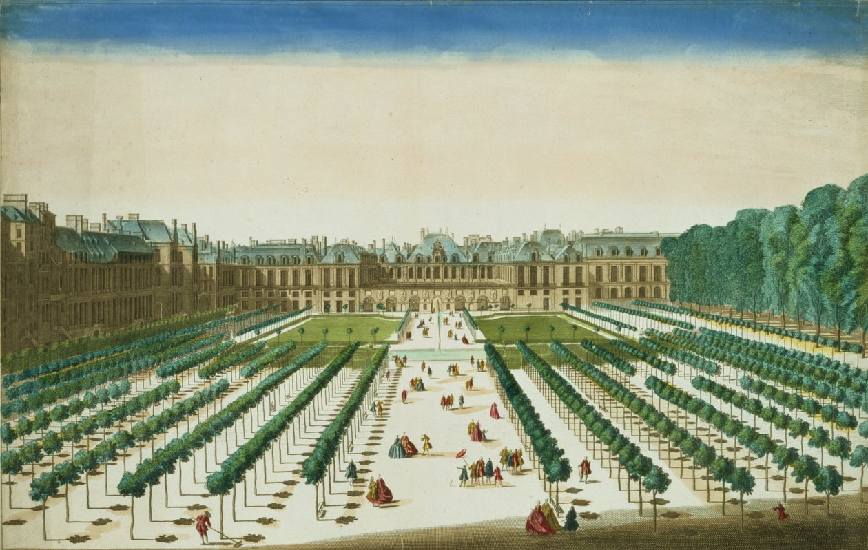 Ansicht und Perspektive des Palais Royal von der Gartenseite, graviert von Antoine Aveline (1691-1743) von Jean Chaufourier