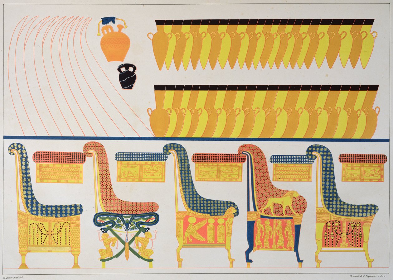 Fresken von Möbeln aus dem Grab von Ramses IV, 1835-45 von Jean Francois Champollion
