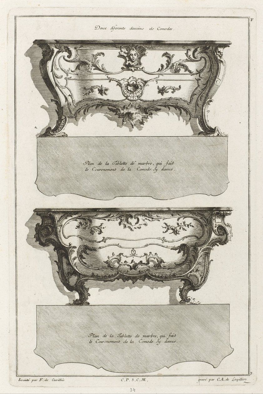 Deux différents desseins de Comodes von Jean François Cuvilliés