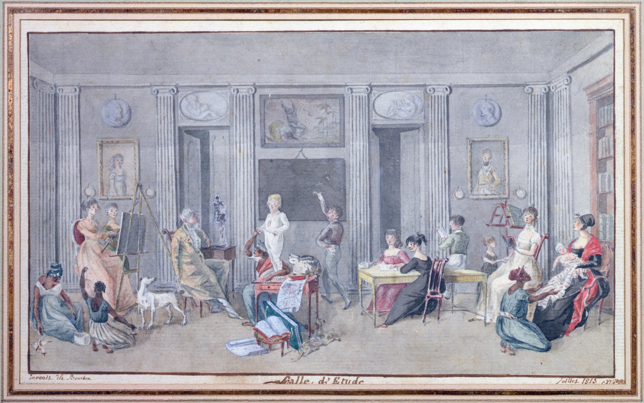 Familie in einem Studierzimmer auf der Ile de La Reunion von Jean Joseph Patu de Rosemont