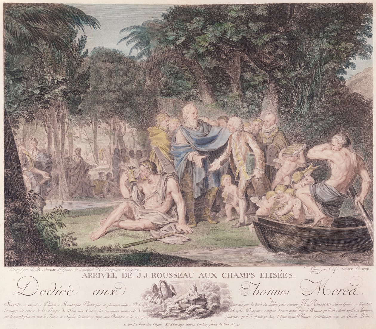 Ankunft von Jean-Jacques Rousseau (1712-78) in den Elysischen Feldern, 1782 von Jean Michel the Younger Moreau