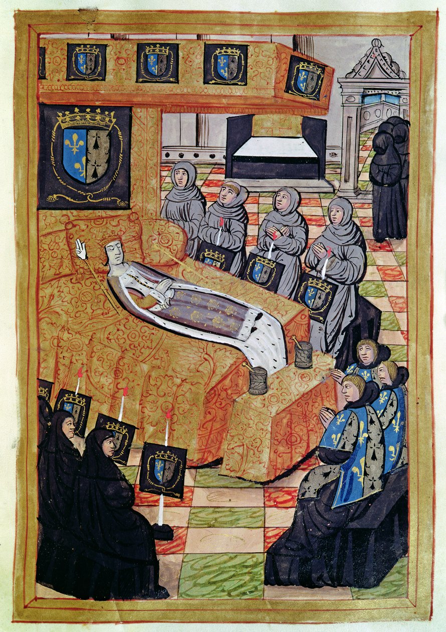 Fol.12r Die Herzogin Königin auf ihrem Sterbebett, aus dem Bericht über das Begräbnis von Anne von Bretagne (1477-1514) 1515 von Jean Perreal