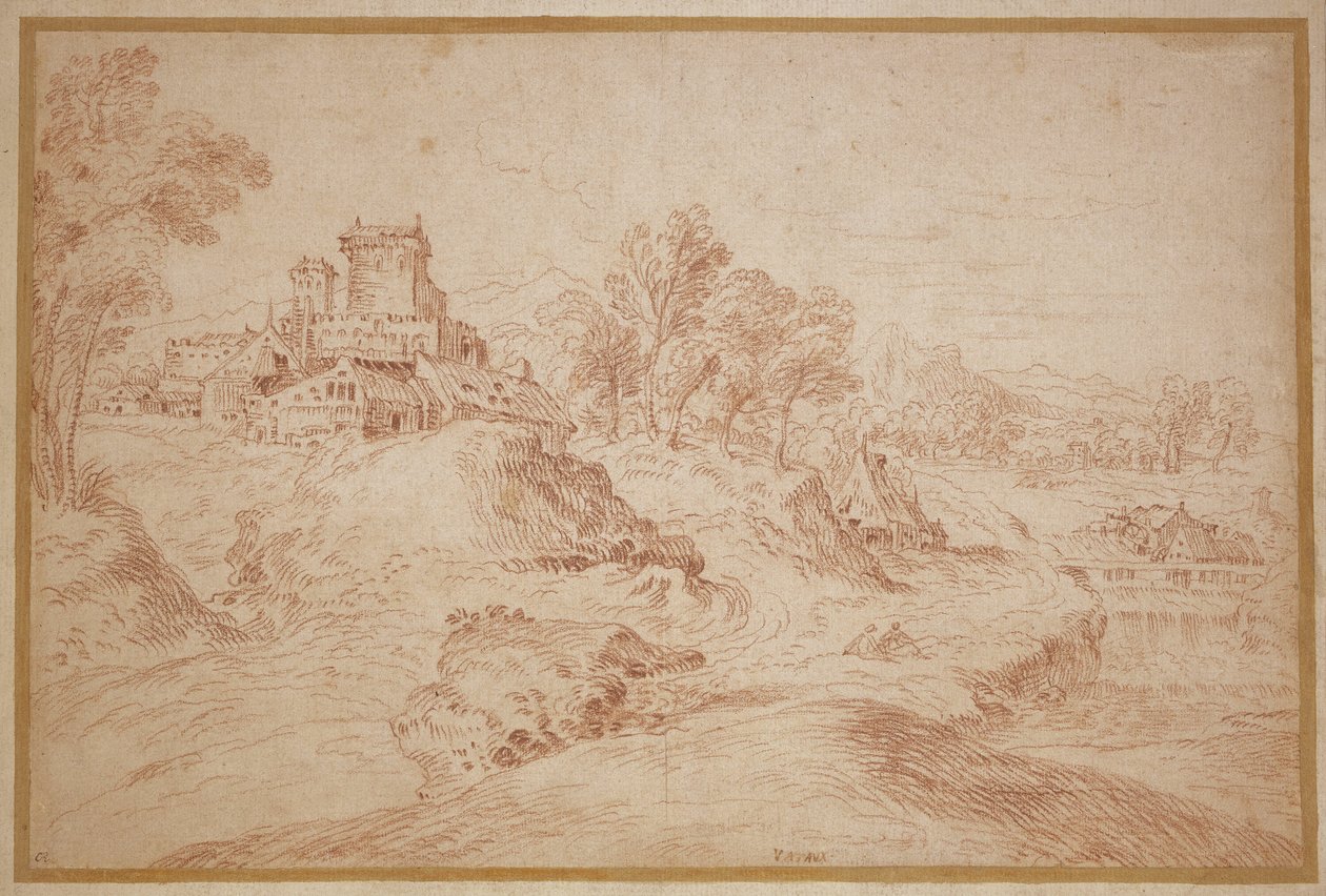 Landschaft mit Schloss von Jean Antoine Watteau