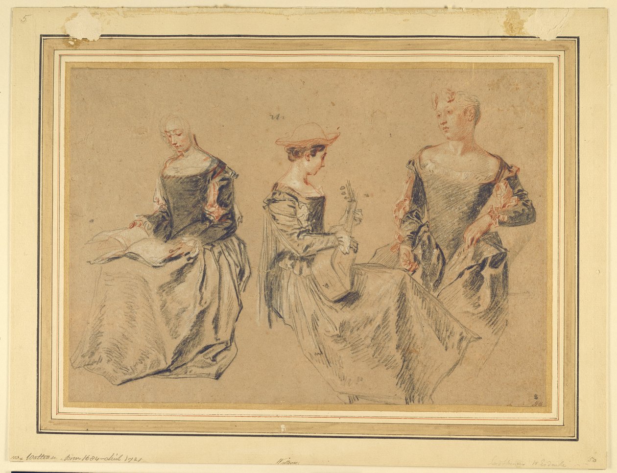 Drei Studien von sitzenden Frauen von Jean Antoine Watteau