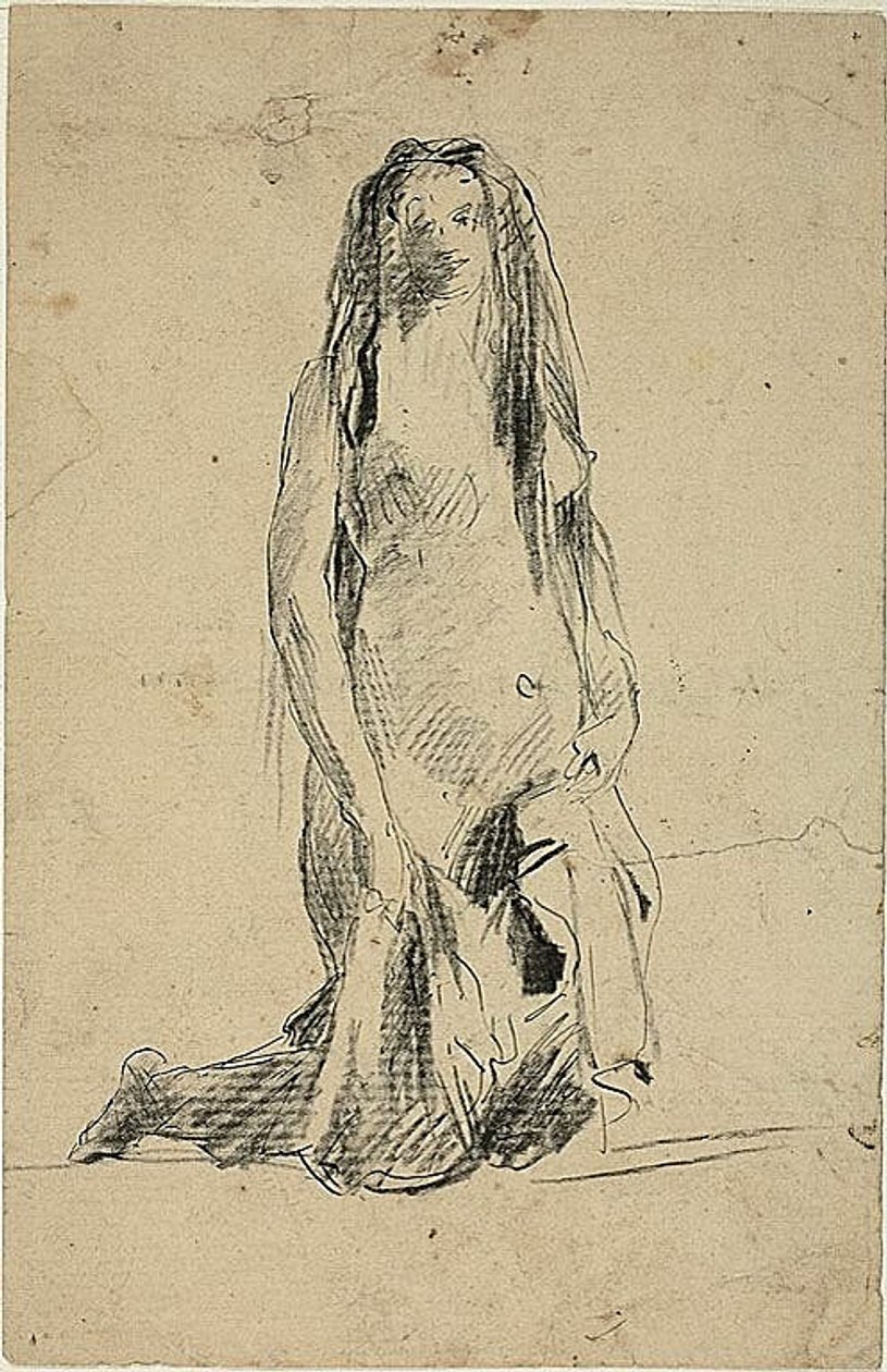 Kniende nackte Frau mit Draperie von Jean Baptiste Carpeaux