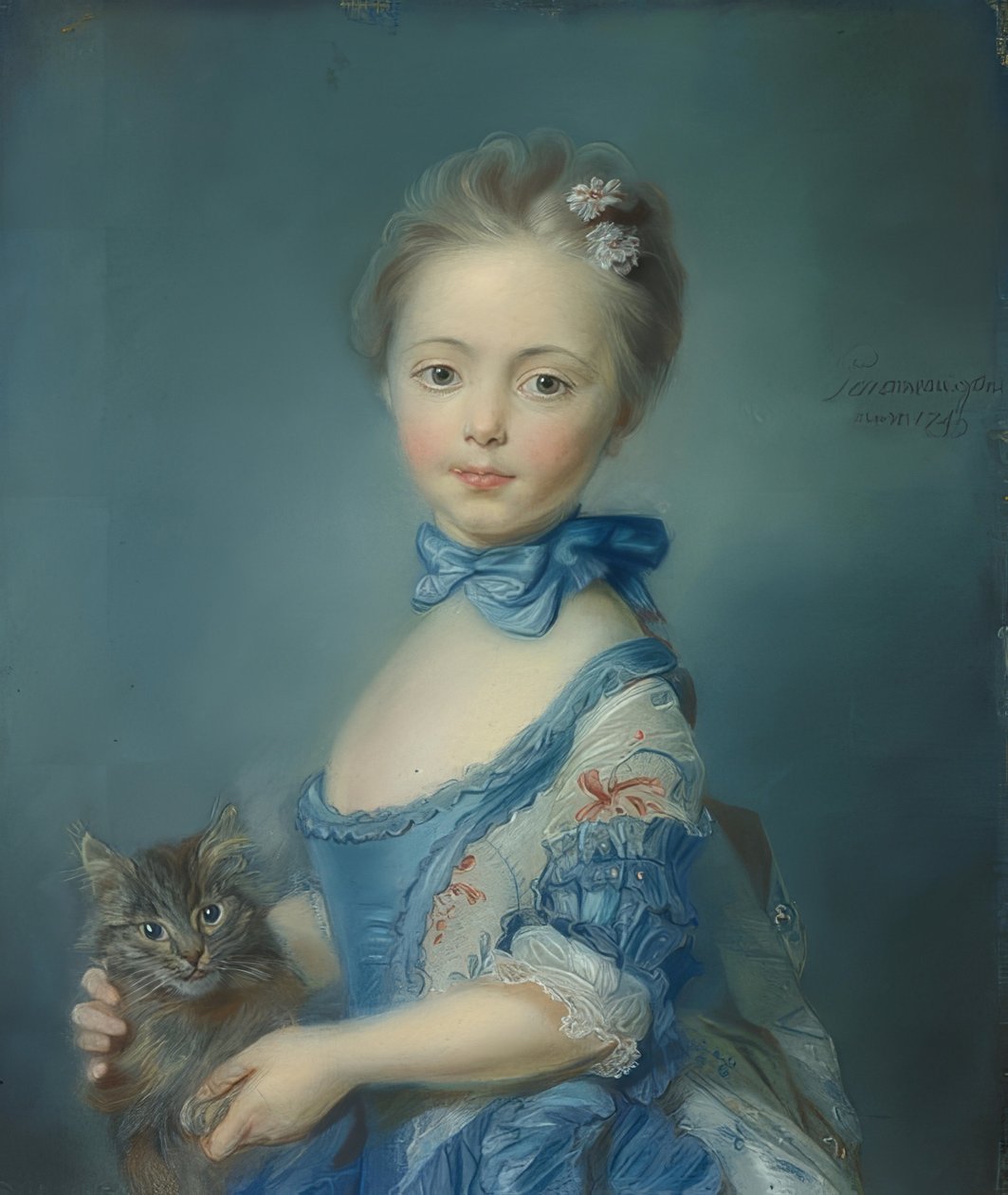 Das Mädchen mit einer Katze von Jean Baptiste Perronneau