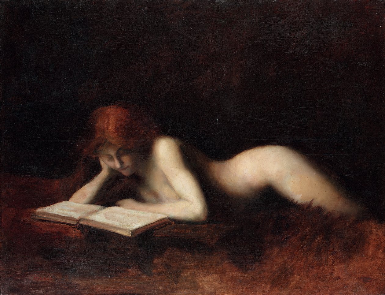 Liegende nackte Frau, die ein Buch liest von Jean Jacques Henner