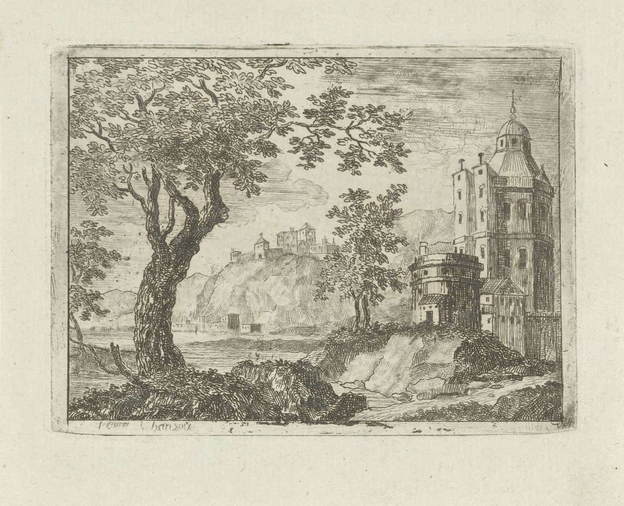 Turm in einer Landschaft von Jean Joseph Hanson