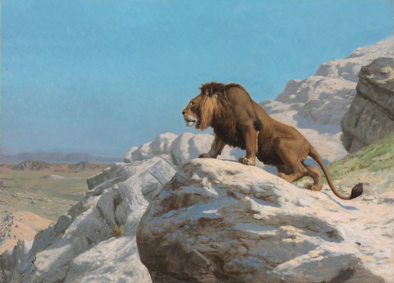Löwe auf der Lauer von Jean Leon Gerome