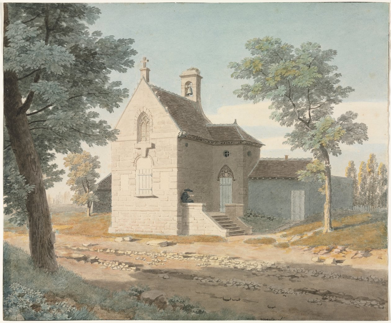 Kirche an einer Straße von Jean Lubin Vauzelle