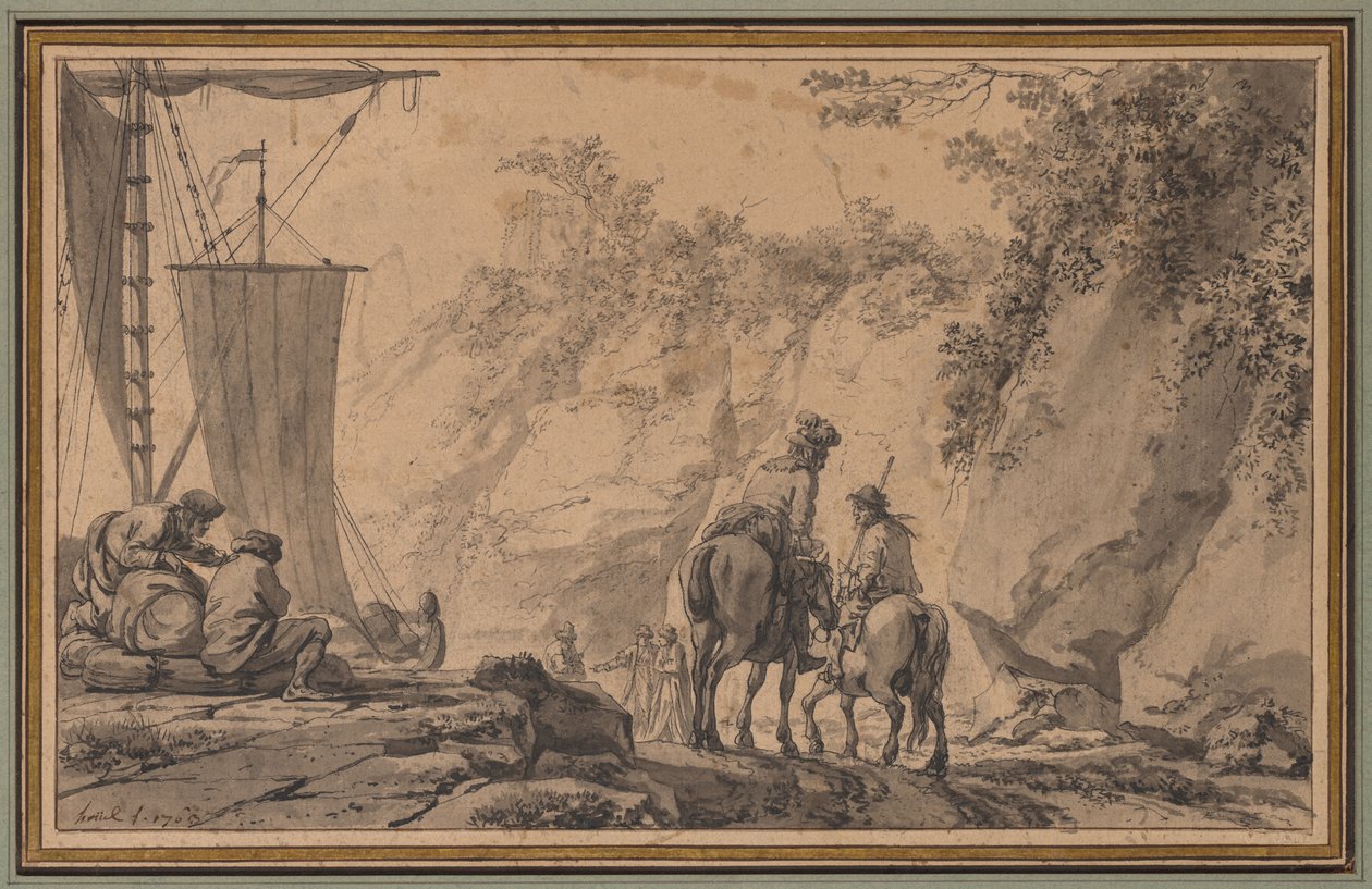 Figuren in einer Landschaft von Jean Pierre Louis Laurent Houël