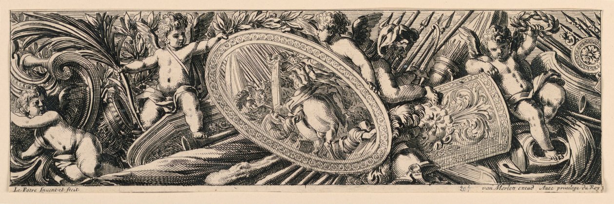 Fries: Waffen-Trophäen und Putti von Jean le Pautre