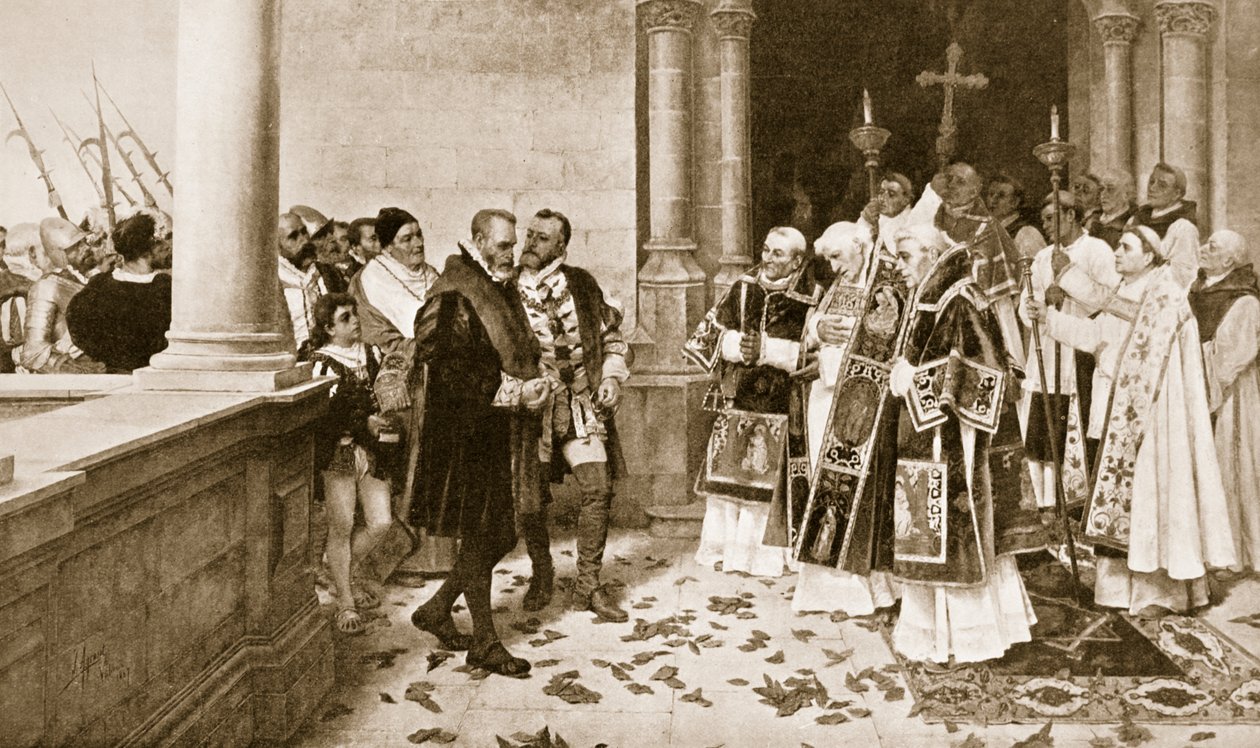 Karl V. tritt in ein Kloster in St. Yuste ein von Joaquin Agrasot y Juan