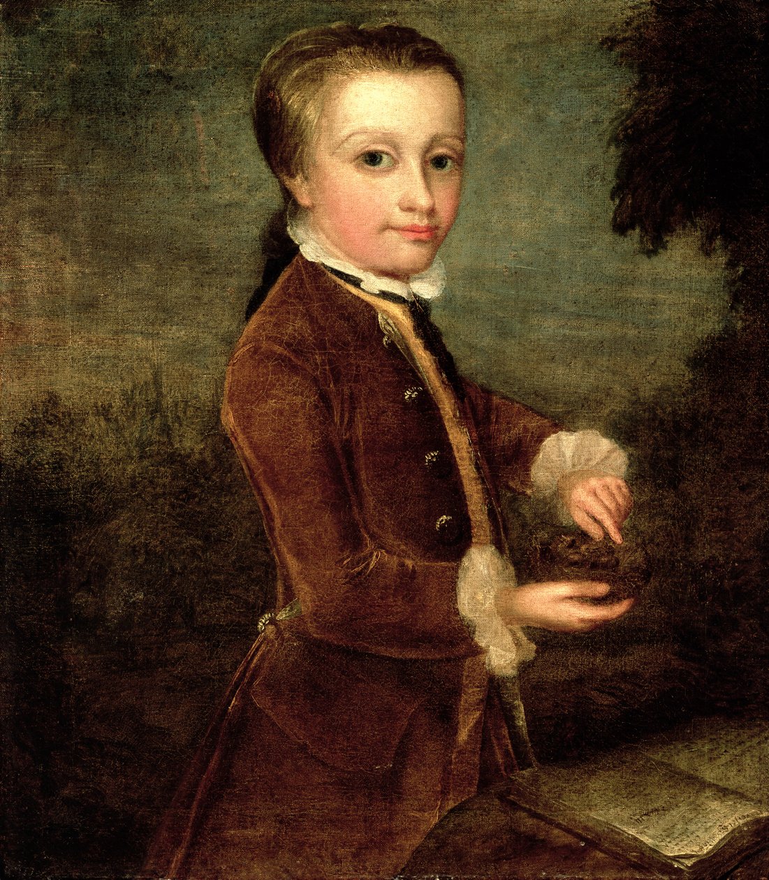 Porträt von Wolfgang Amadeus Mozart (1756-91) im Alter von acht Jahren, mit einem Vogelnest, 1764-65 von Johan Joseph Zoffany