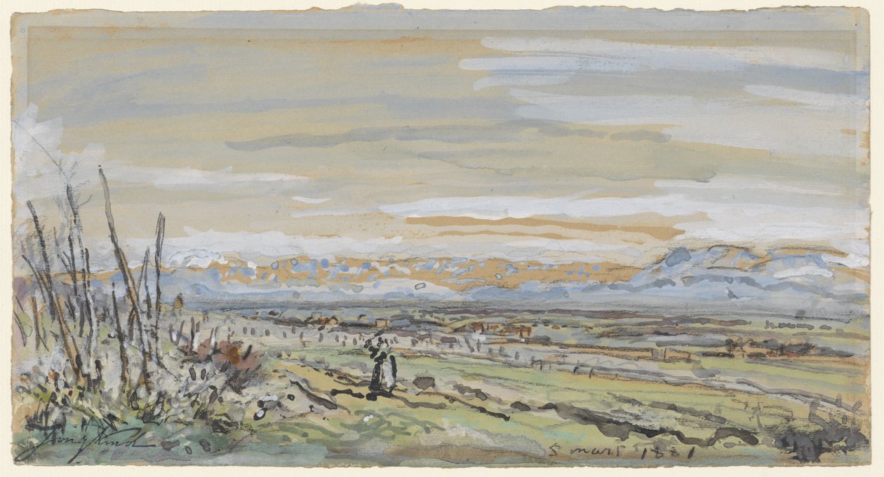 Ansicht einer flachen Landschaft von Johan Barthold Jongkind