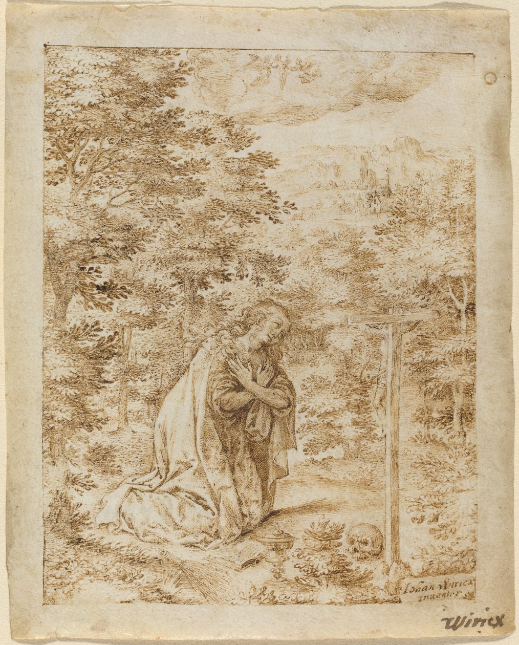 Maria Magdalena betet in der Wildnis von Johan Wierix